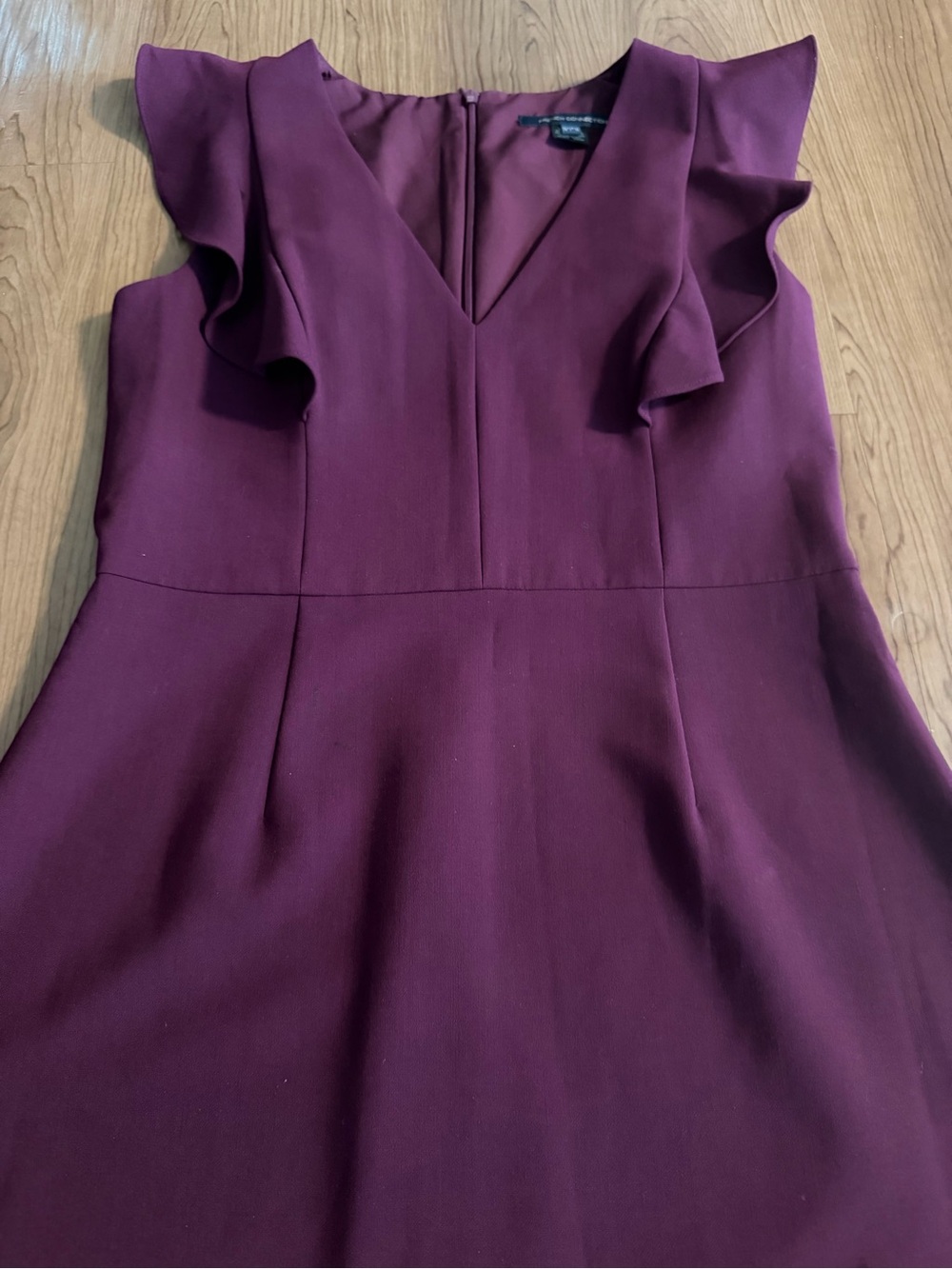 French Connection Burgundy Ruffle V-Neck Midi Dress Size 10